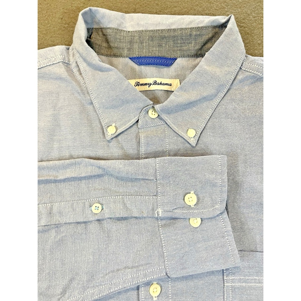 Tommy Bahama Mens XL Cotton/Spandex LS Button Down Shirt Light Blue Solid